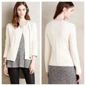 NWT Anthropologie Angel Of The North Knit Moto Jacket Zip Up Size M Cream